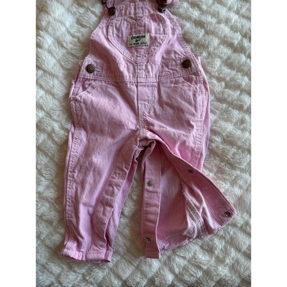 Vintage OshKosh B'gosh Pink Stripe Overalls Size 6M
